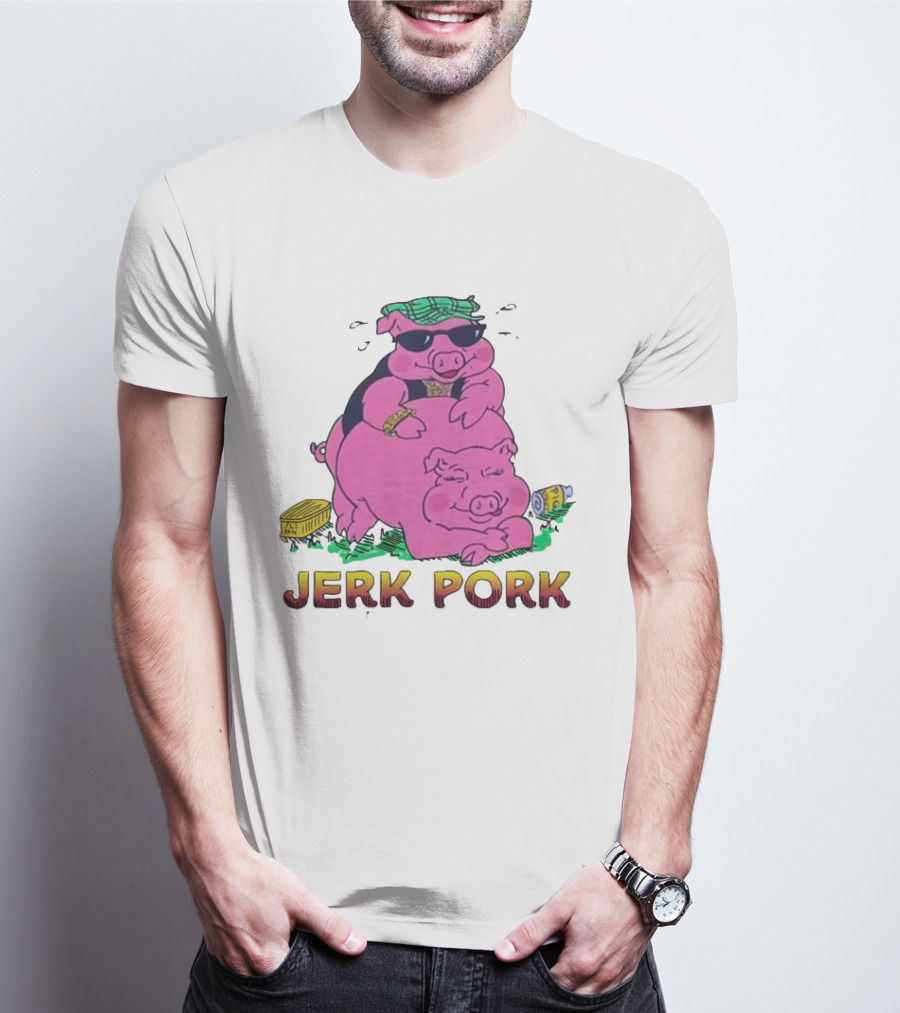 Jerk Pork Cartoon Pigs With Sunglasses And Gold Chain T-Shirt