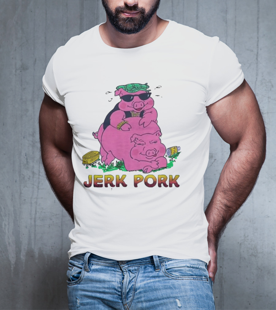 Jerk Pork Cartoon Pigs With Sunglasses And Gold Chain T-Shirt