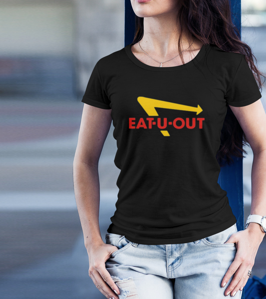 Eat U Out Fast Food Parody Logo Arrow T-Shirt