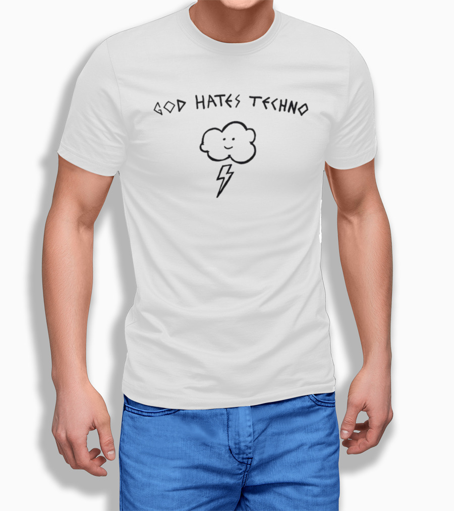 God Hates Techno Smiling Cloud With Lightning Bolt T-Shirt