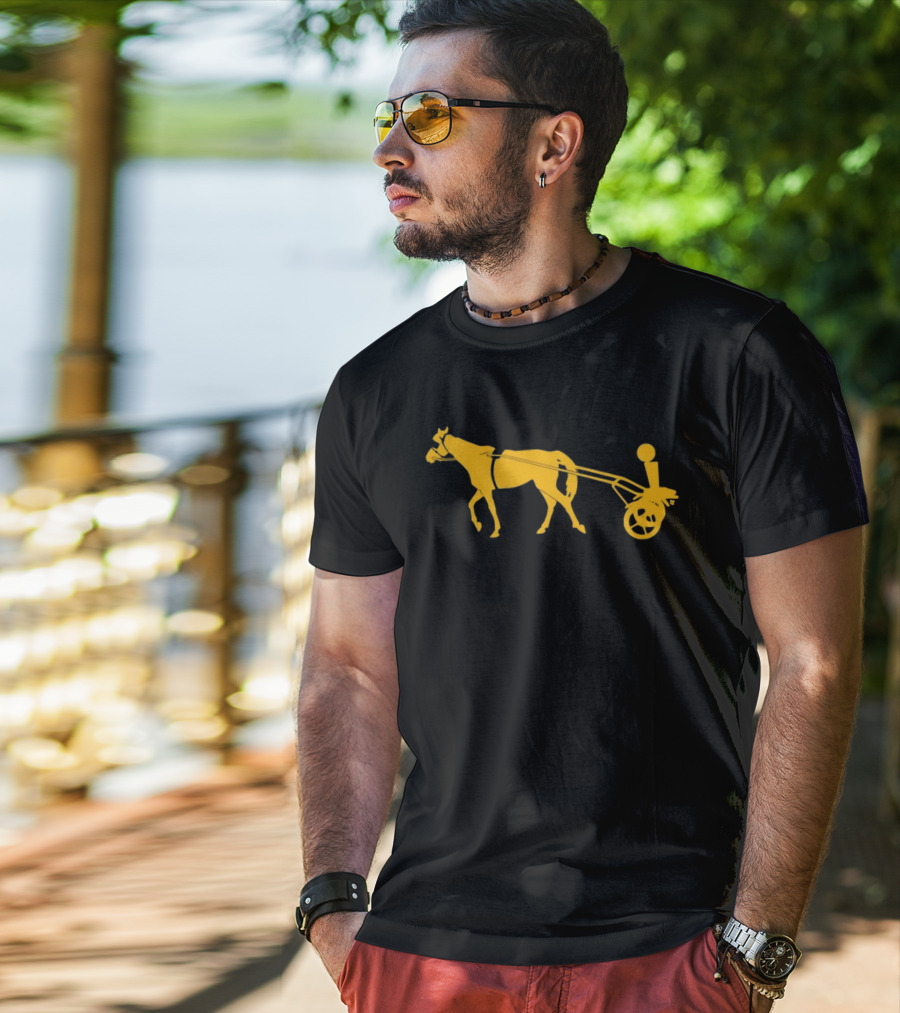 Horse Cart Silhouette With Rider In Yellow T-Shirt