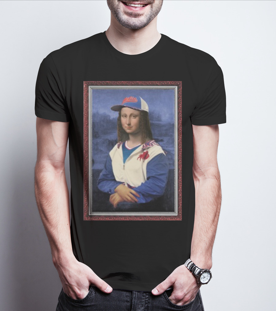 Mona Lisa With Buffalo Sports Cap And Jacket T-Shirt