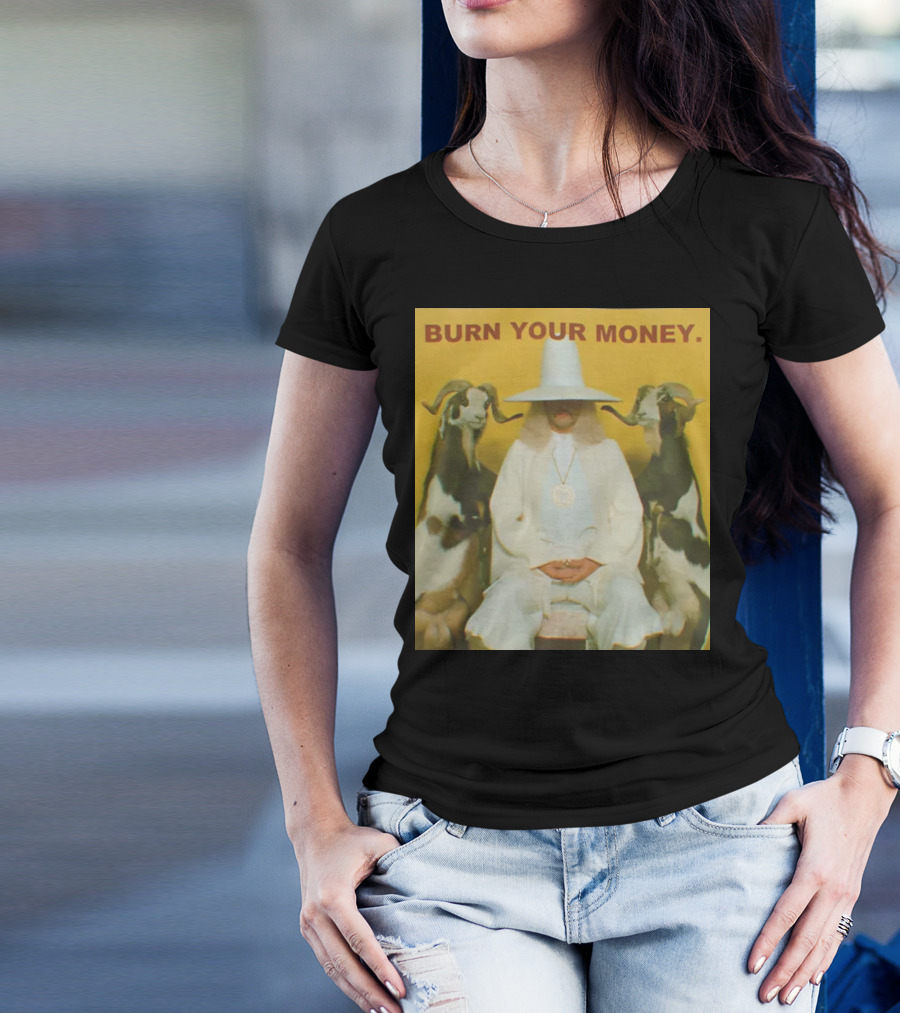 BURN YOUR MONEY White Suit Man With Goats T-Shirt