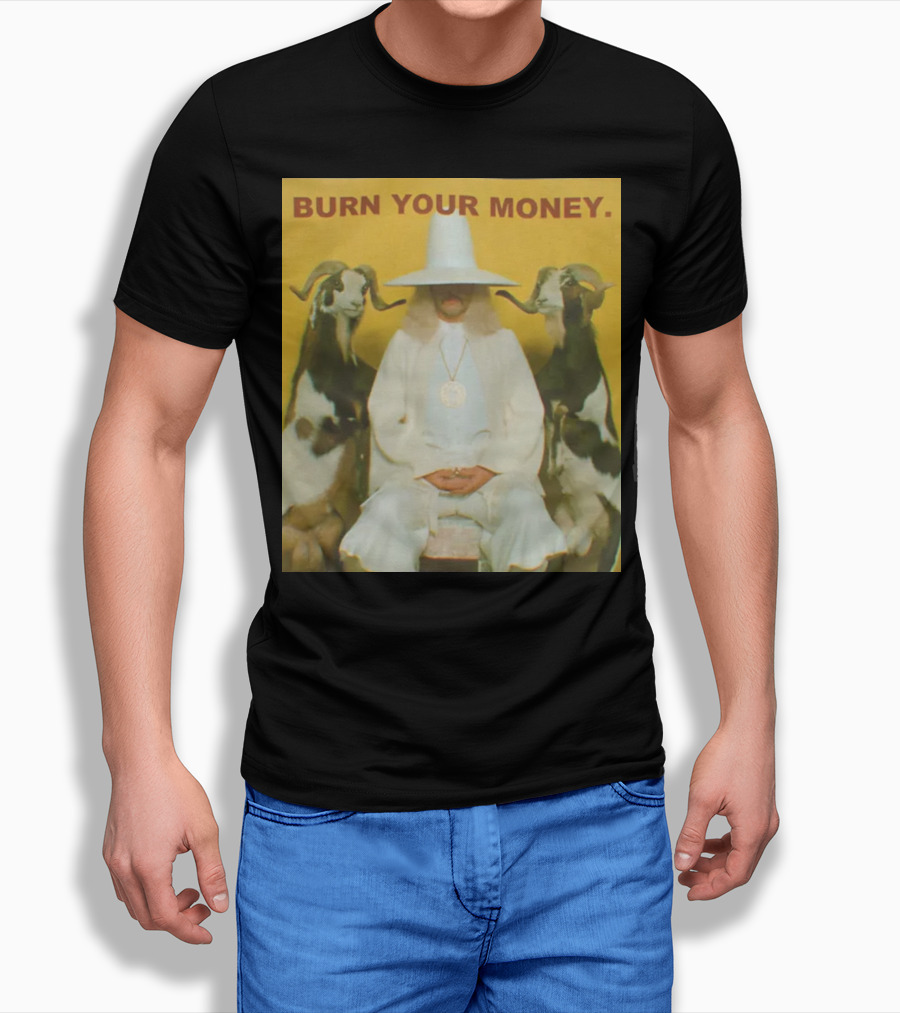 BURN YOUR MONEY White Suit Man With Goats T-Shirt
