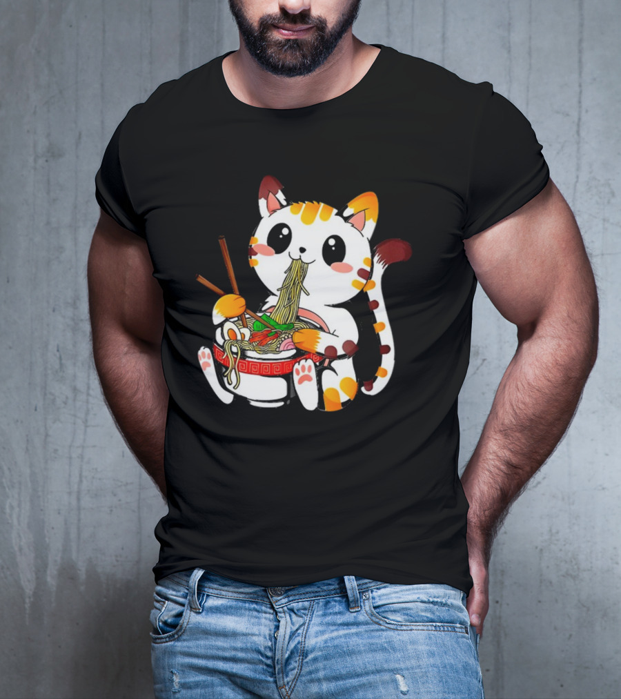 Furia Hiswattson Cat Enjoying Ramen Bowl With Chopsticks T-Shirt