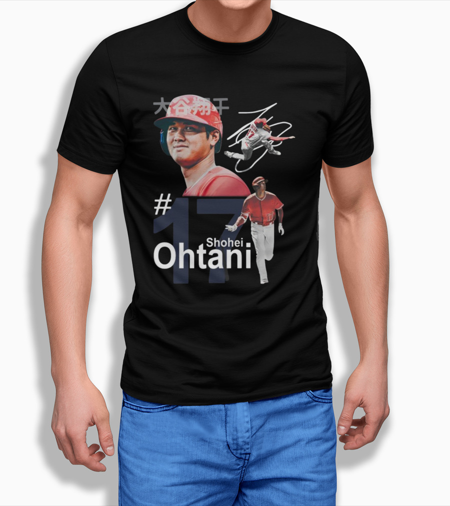 Shohei Ohtani Dynamic #17 Action Poses And Japanese Text T-Shirt