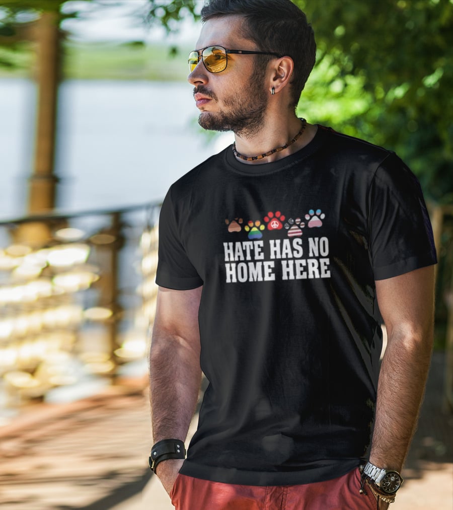 Hate Has No Home Here Colorful Peace And Pride Paws T-Shirt