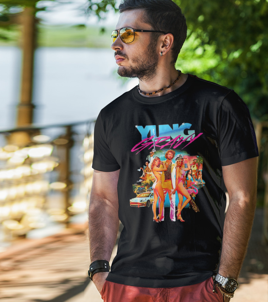 Yung Gravy Retro Miami Vice Aesthetic Vibrant Party Scene T-Shirt