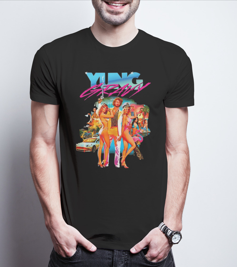 Yung Gravy Retro Miami Vice Aesthetic Vibrant Party Scene T-Shirt