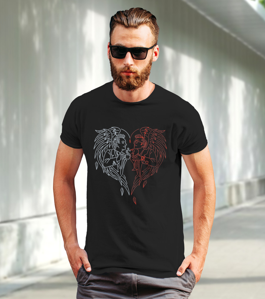 Good Omens A Toast To The World Angel And Demon With Wings In Heart Shape T-Shirt
