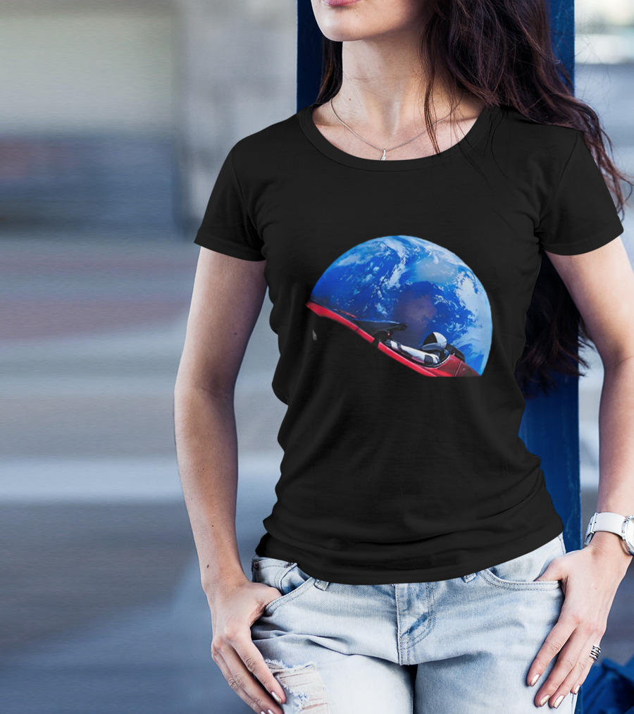 Spacex Starman In Tesla Roadster Orbiting Earth T-Shirt