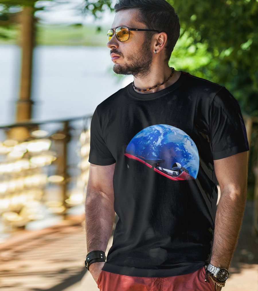 Spacex Starman In Tesla Roadster Orbiting Earth T-Shirt