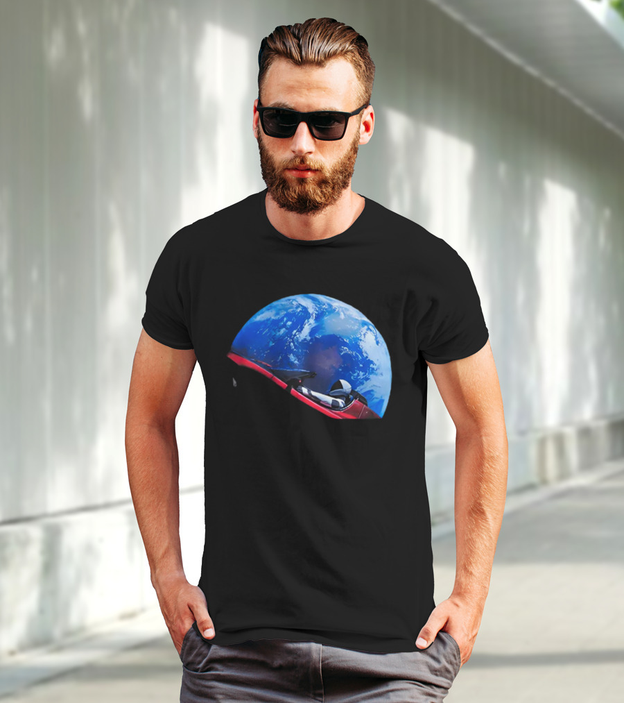 Spacex Starman In Tesla Roadster Orbiting Earth T-Shirt
