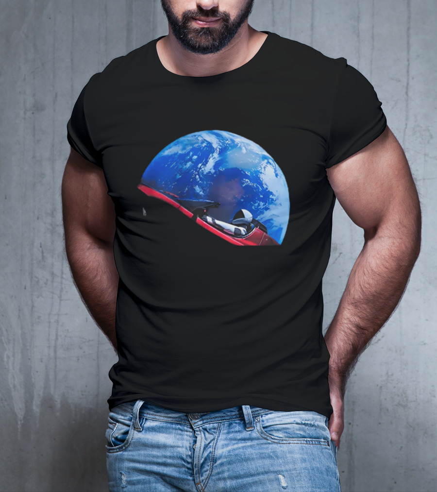 Spacex Starman In Tesla Roadster Orbiting Earth T-Shirt