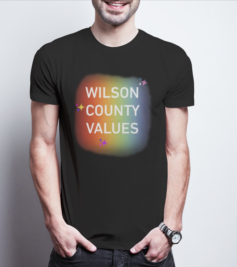 WILSON COUNTY VALUES Rainbow Colors With Stars T-Shirt