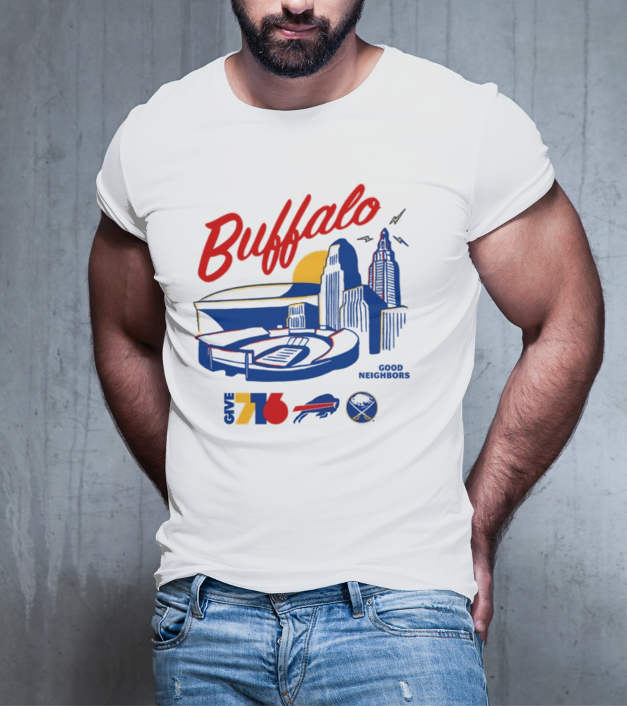 Buffalo Good Neighbors Skyline Give 716 Sabres Bills Elements T-Shirt