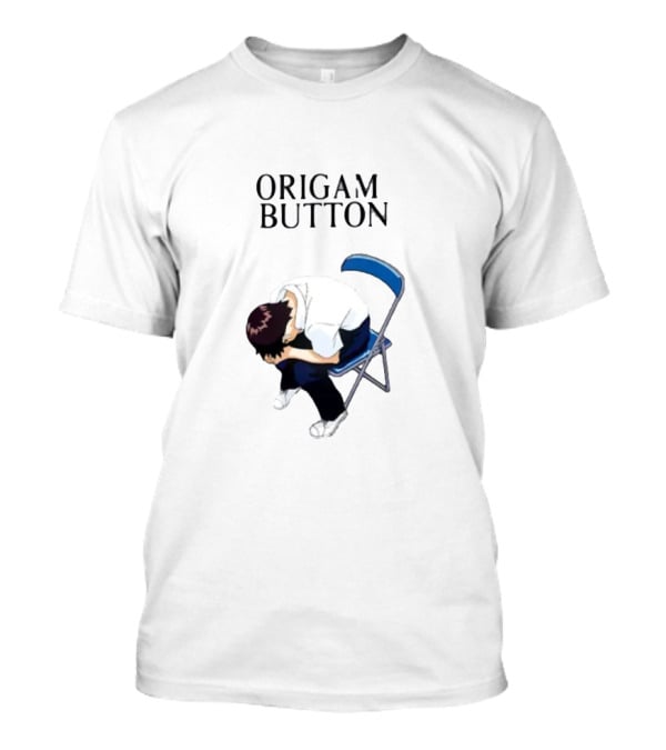 Origami Button Melancholic Anime Character On Folding Chair T-Shirt