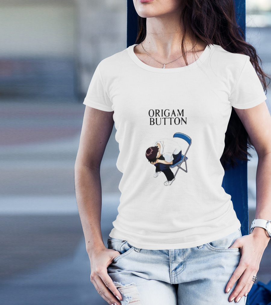 Origami Button Melancholic Anime Character On Folding Chair T-Shirt