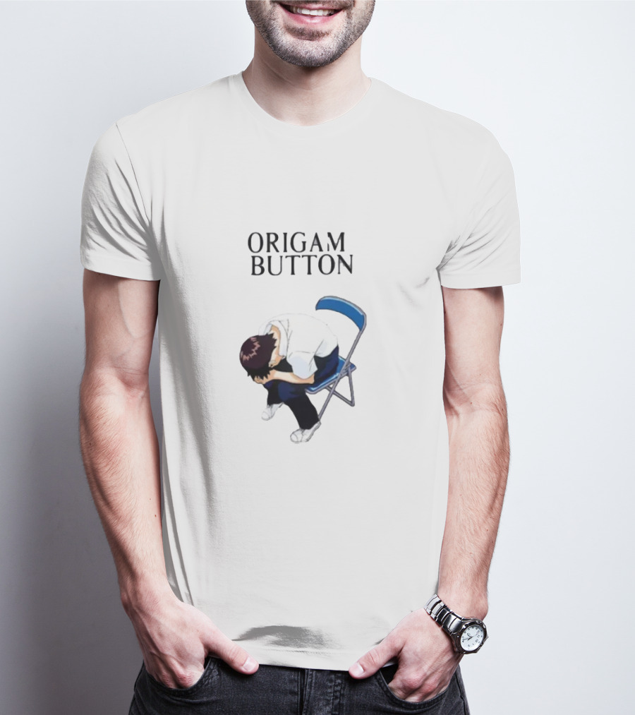 Origami Button Melancholic Anime Character On Folding Chair T-Shirt