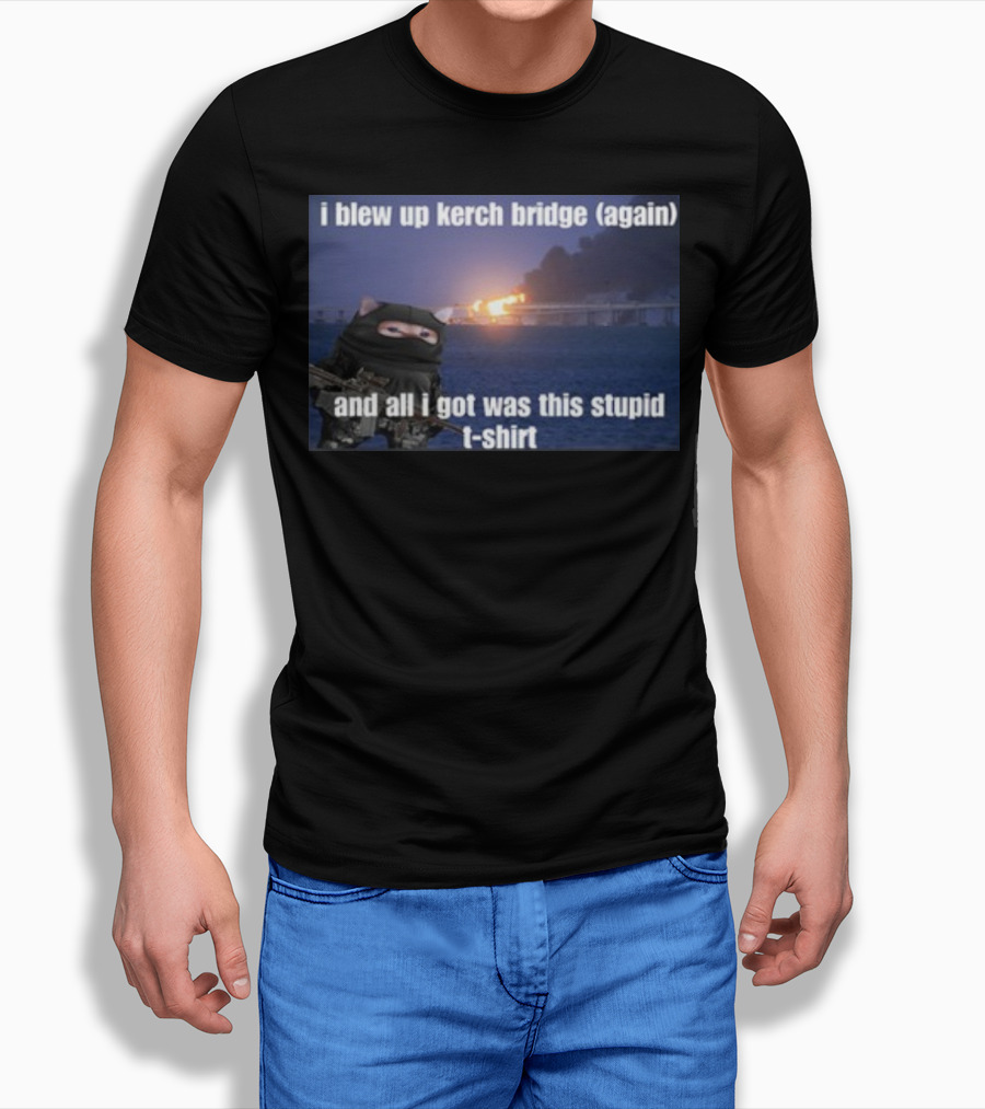 I Blew Up Kerch Bridge Again All I Got Was This Stupid T-Shirt Cat Soldier Explosion T-Shirt