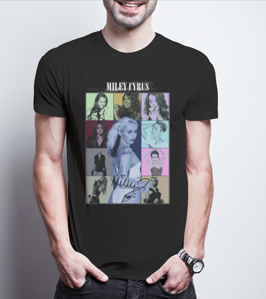 Miley Cyrus Collage With Autograph And Eras Tour T-Shirt