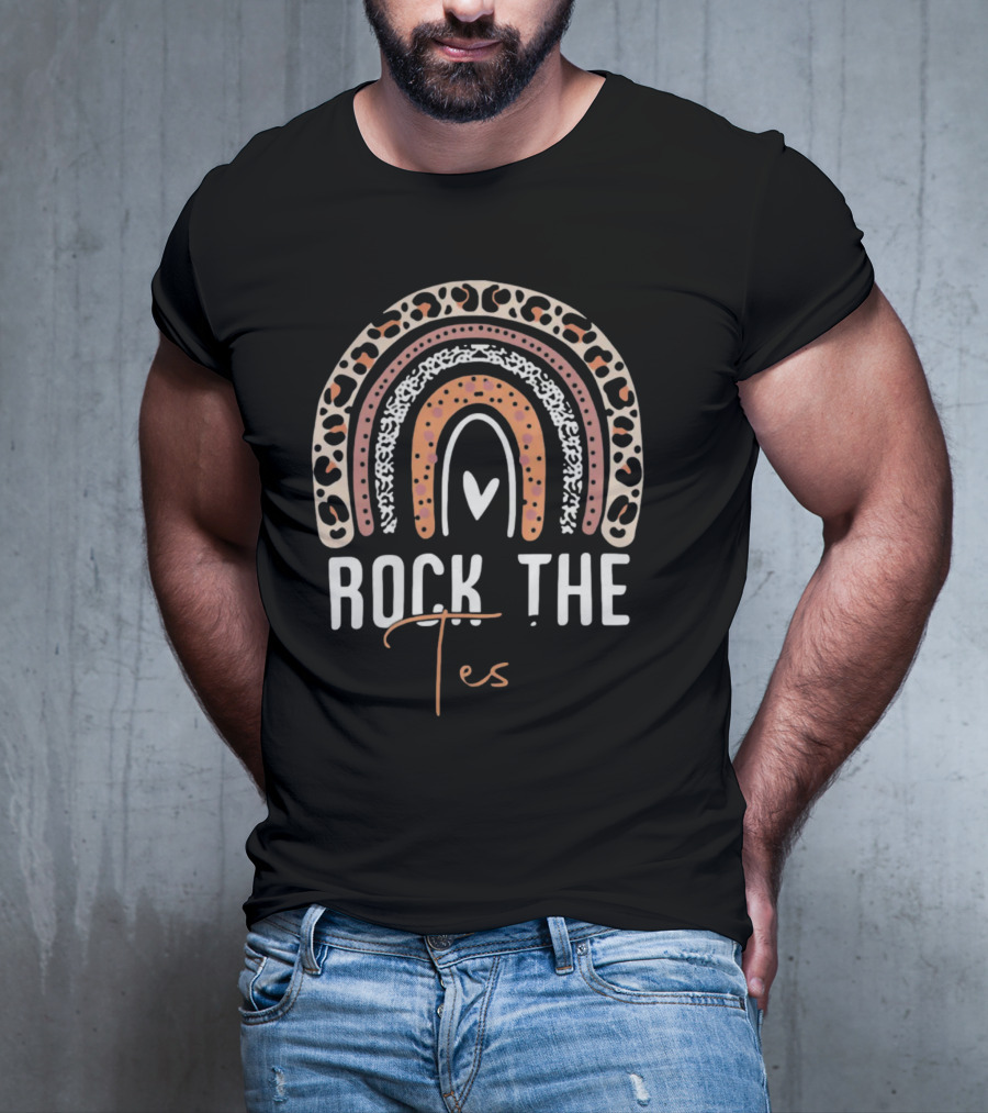 Rock The Test Day Teacher Leopard Print Rainbow T-Shirt