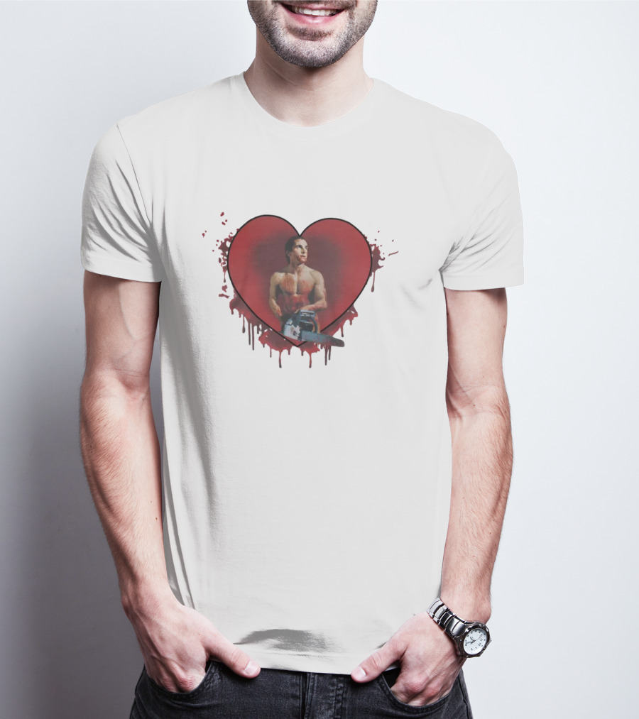 Christian Bale American Psycho Chainsaw Heart T-Shirt