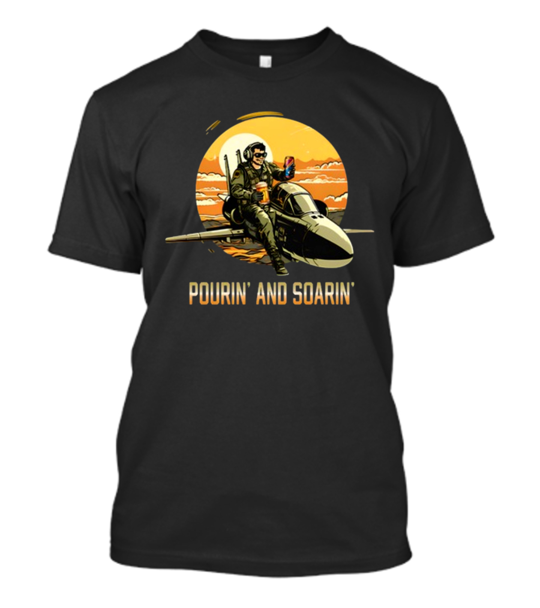 Pourin And Soarin Pilot With Drinks On Jet T-Shirt