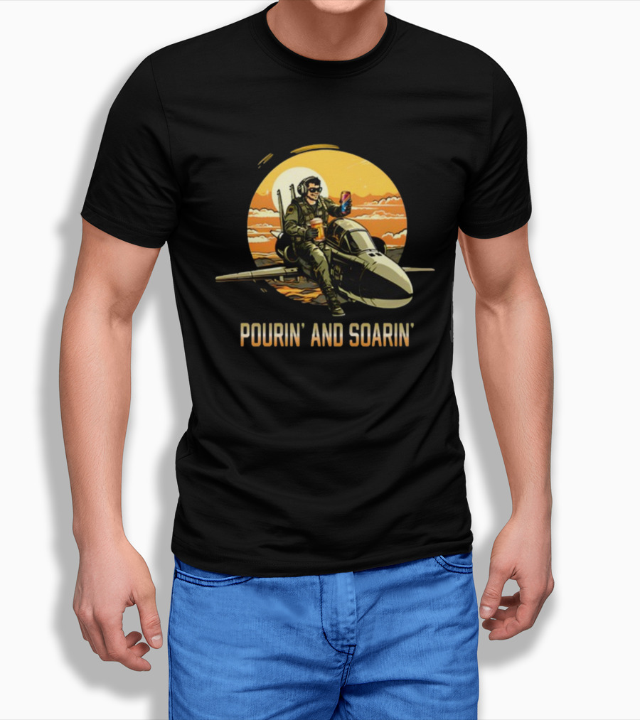 Pourin And Soarin Pilot With Drinks On Jet T-Shirt