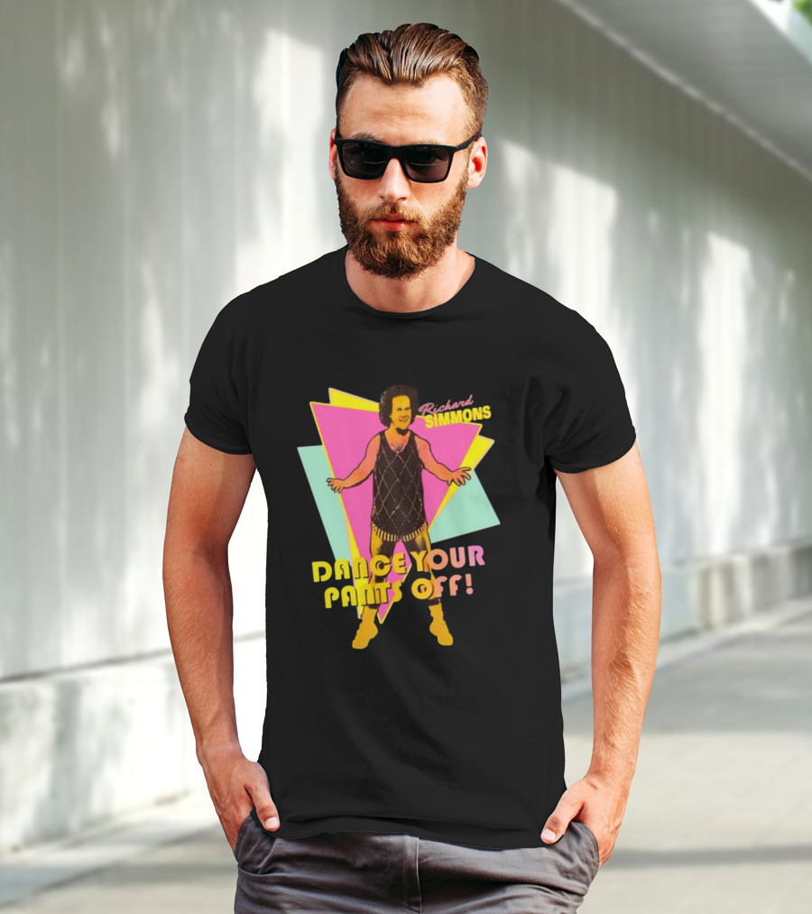 Richard Simmons Dance Your Pants Off Vintage Workout Retro Neon Triangles T-Shirt