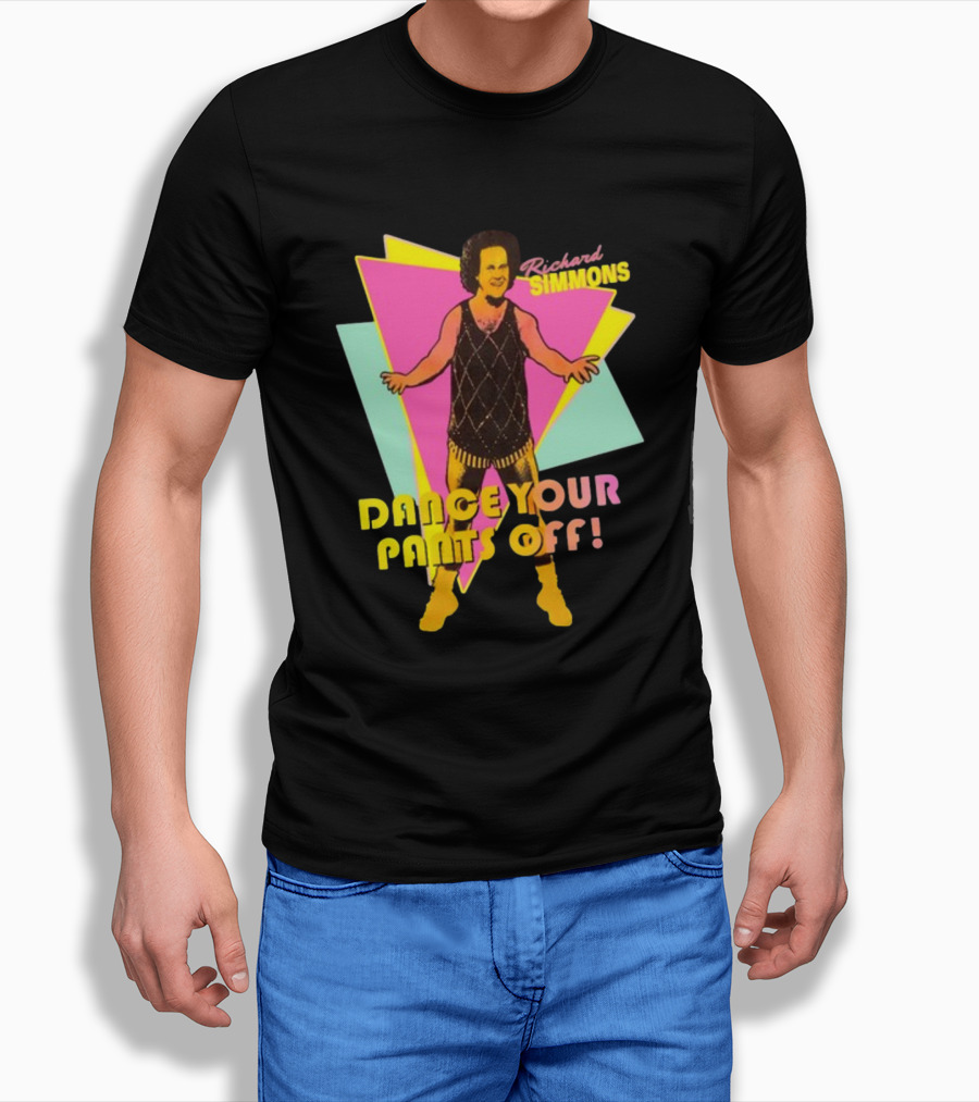 Richard Simmons Dance Your Pants Off Vintage Workout Retro Neon Triangles T-Shirt