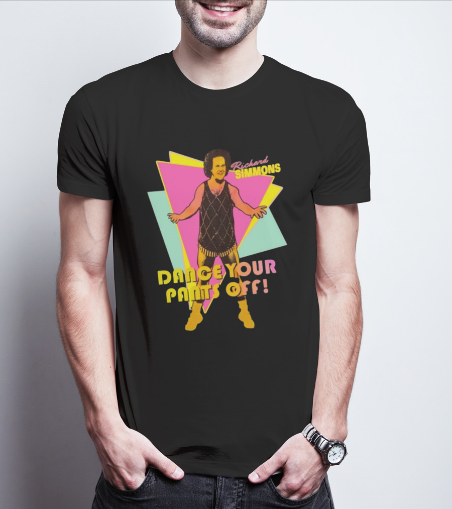 Richard Simmons Dance Your Pants Off Vintage Workout Retro Neon Triangles T-Shirt