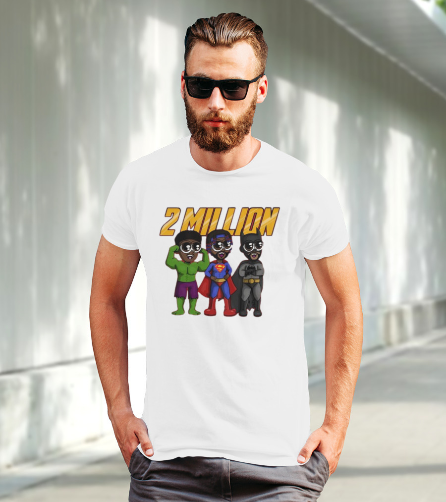 2 Million Superhero Celebration With Hulk Superman And Batman Characters T-Shirt