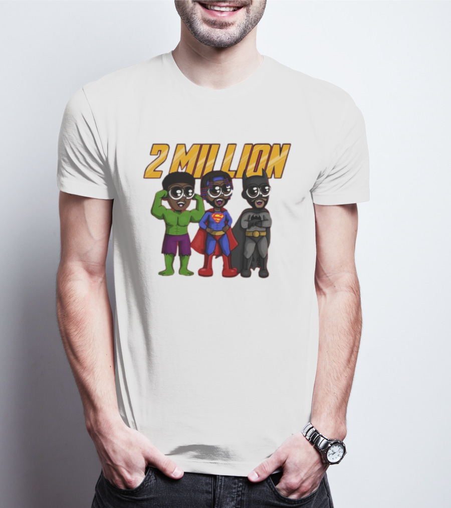 2 Million Superhero Celebration With Hulk Superman And Batman Characters T-Shirt