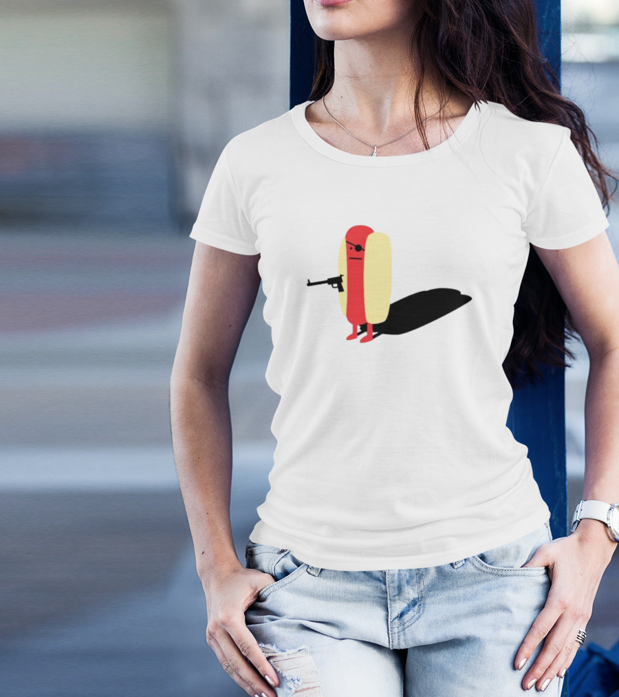 Melody Of Puns Diabolical Hot Dog With Smoking Gun And Eyepatch T-Shirt