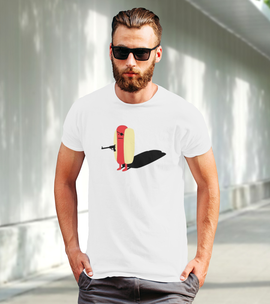 Melody Of Puns Diabolical Hot Dog With Smoking Gun And Eyepatch T-Shirt