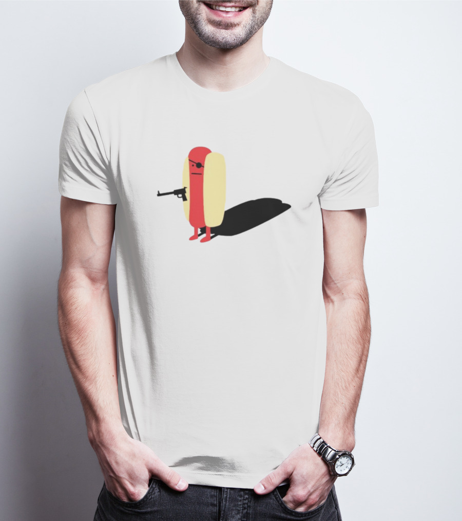 Melody Of Puns Diabolical Hot Dog With Smoking Gun And Eyepatch T-Shirt