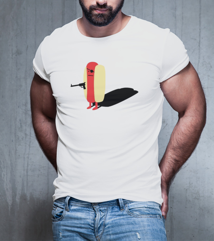 Melody Of Puns Diabolical Hot Dog With Smoking Gun And Eyepatch T-Shirt