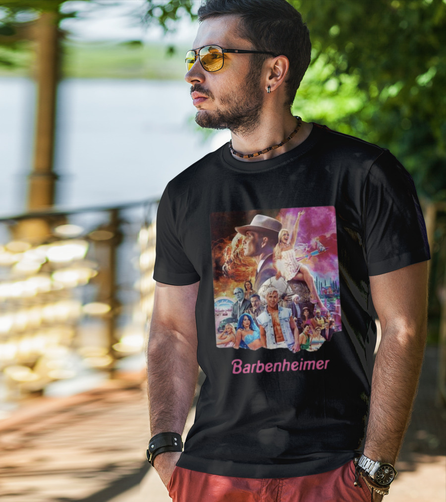 Barbenheimer Explosive Vintage Mashup In Vibrant Retro Style With Iconic Characters T-Shirt