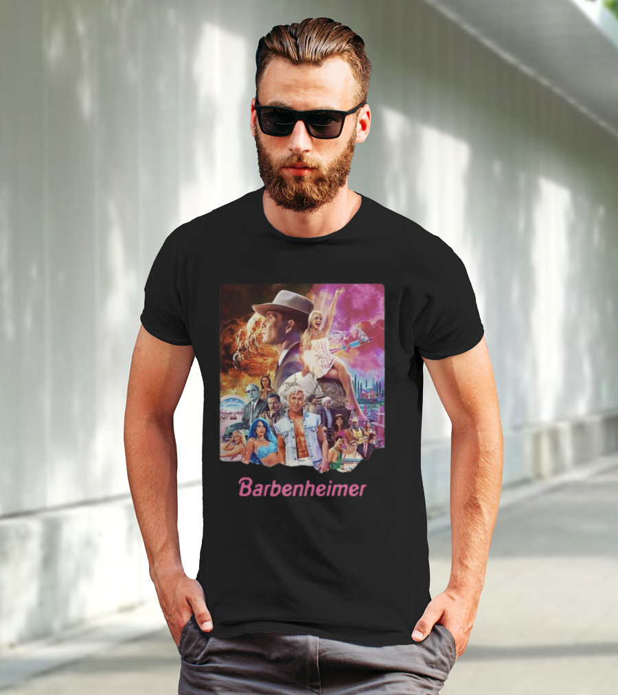 Barbenheimer Explosive Vintage Mashup In Vibrant Retro Style With Iconic Characters T-Shirt