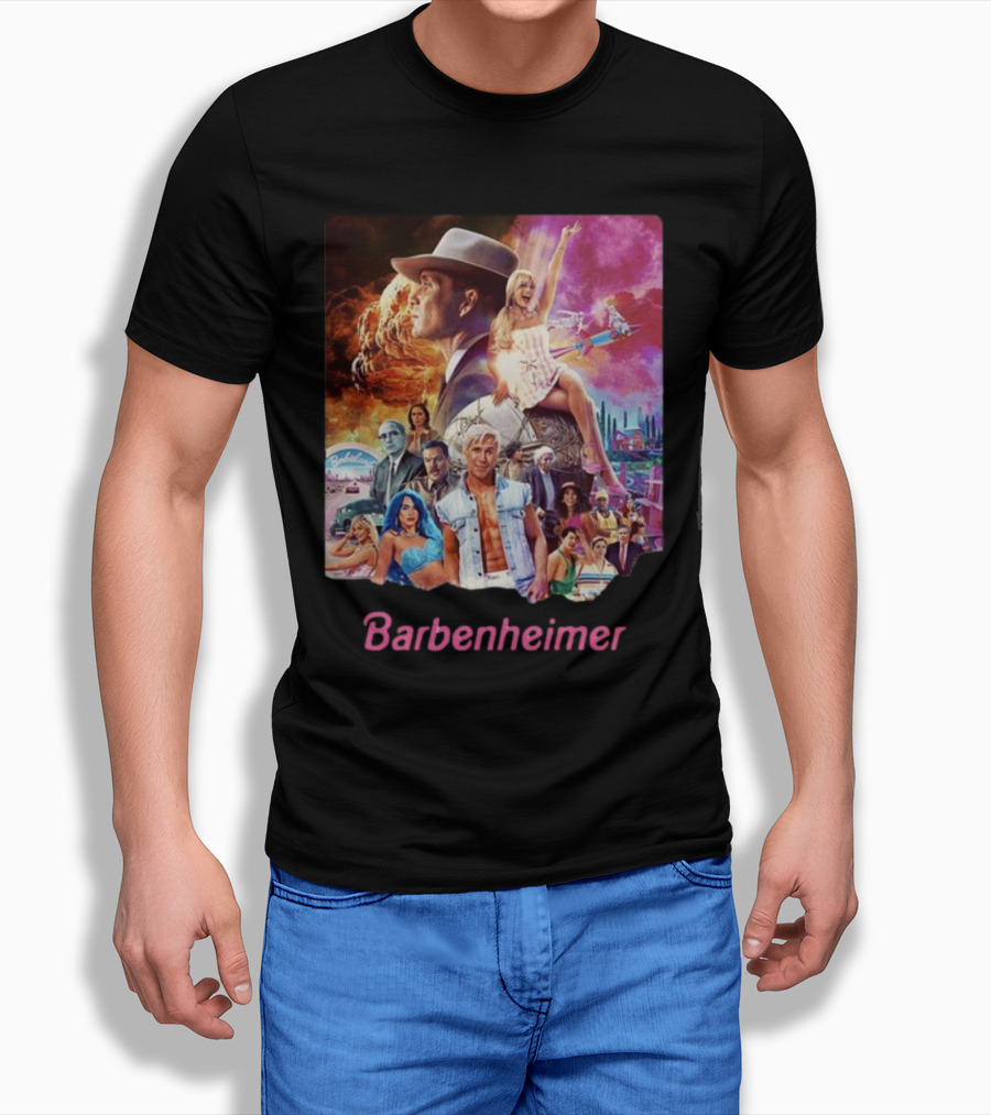 Barbenheimer Explosive Vintage Mashup In Vibrant Retro Style With Iconic Characters T-Shirt