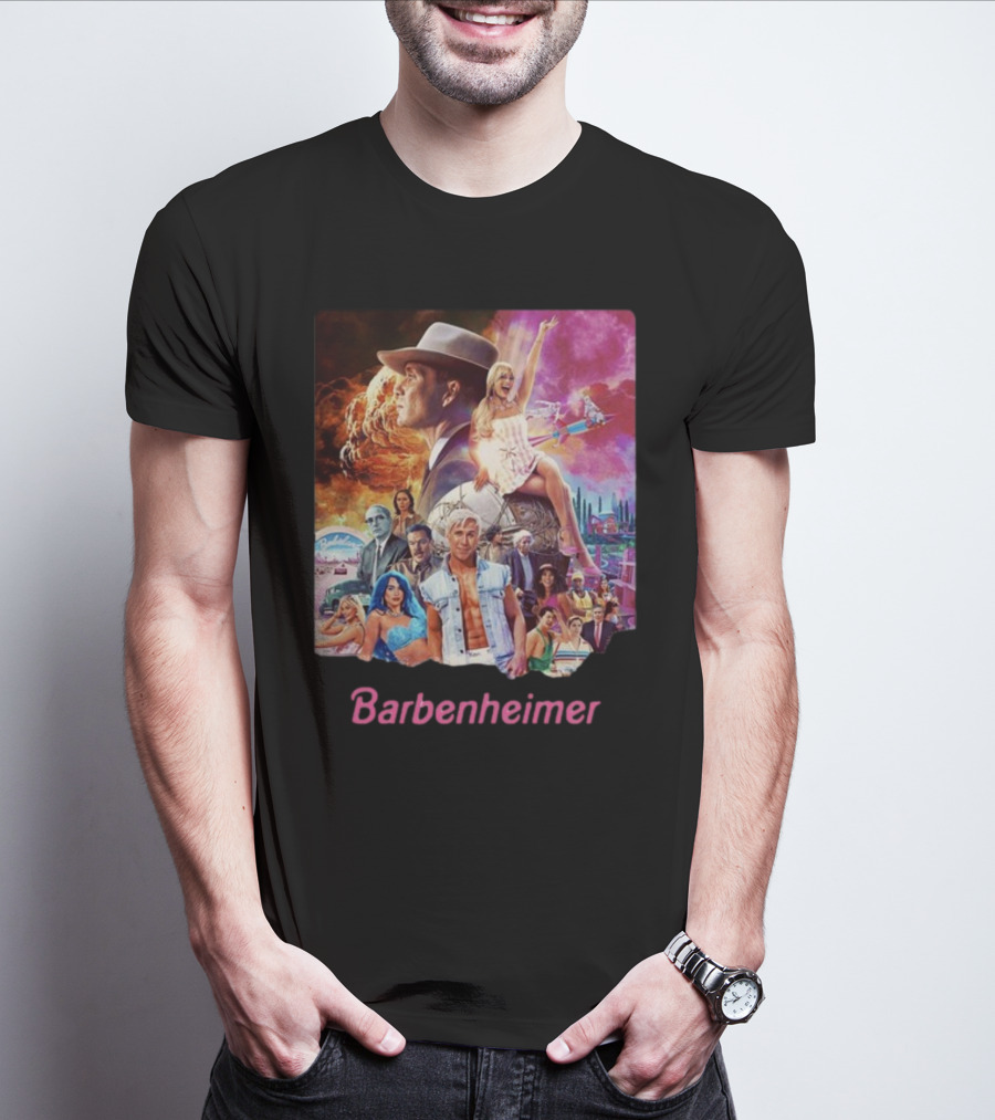 Barbenheimer Explosive Vintage Mashup In Vibrant Retro Style With Iconic Characters T-Shirt