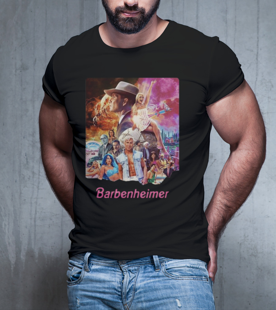 Barbenheimer Explosive Vintage Mashup In Vibrant Retro Style With Iconic Characters T-Shirt