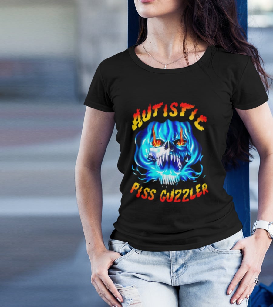 Autistic Piss Guzzler Skull Flame T-Shirt