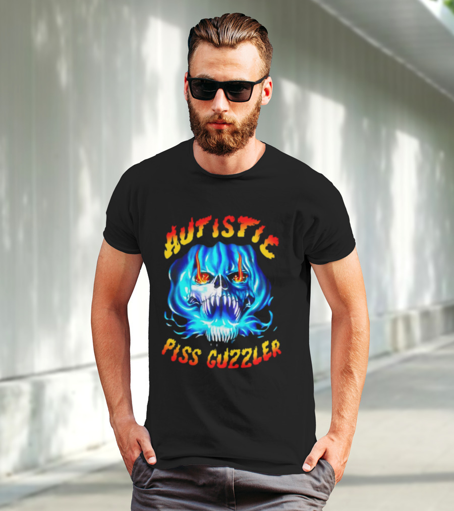 Autistic Piss Guzzler Skull Flame T-Shirt