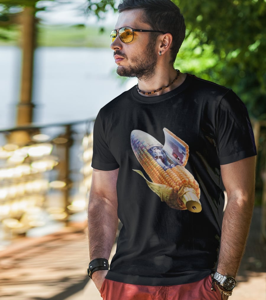 70s Sci-Fi Corn Grass Spacecraft Hybrid T-Shirt