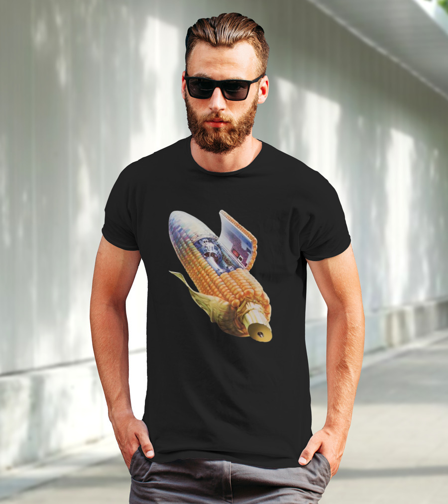 70s Sci-Fi Corn Grass Spacecraft Hybrid T-Shirt