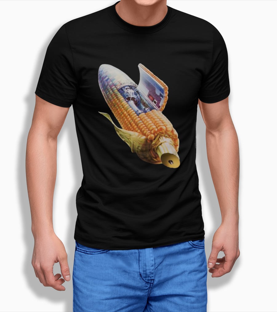 70s Sci-Fi Corn Grass Spacecraft Hybrid T-Shirt