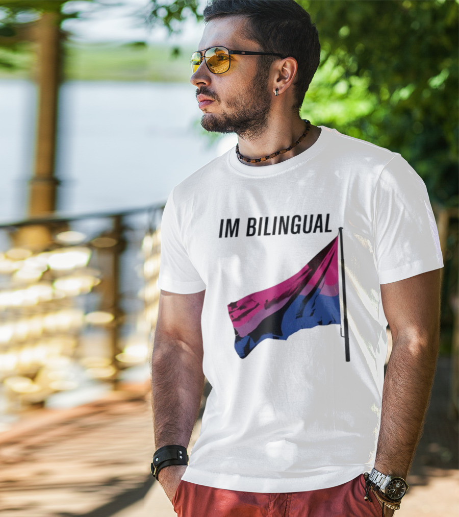 IM Bilingual Flag With Pink Purple And Blue Stripes T-Shirt