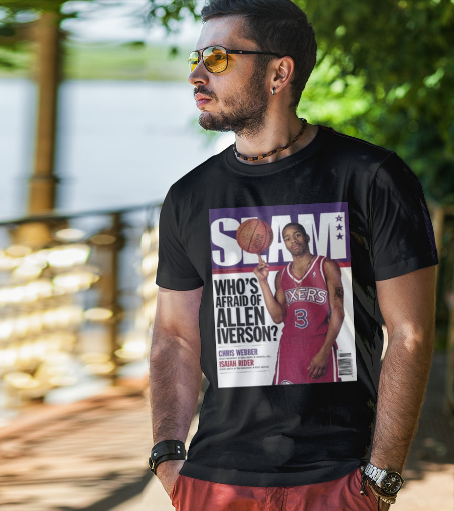 Slam Magazine Cover: Allen Iverson In Sixers Jersey With Who's Afraid Of Allen Iverson Headline T-Shirt
